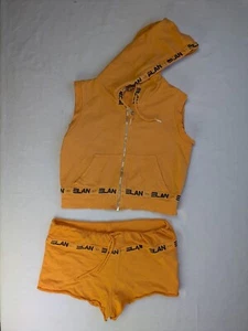 Vintage 90's Shorts & Vest Outfit Women's Small Orange Swim Cover Lounge - Picture 1 of 14