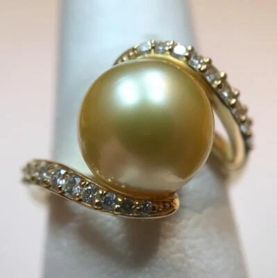 Anillo NaHoku Oro 9.5mm Mares del Sur Perlas y Diamantes Oro Amarillo 14K Talla 6.5 Foto 1 de 4