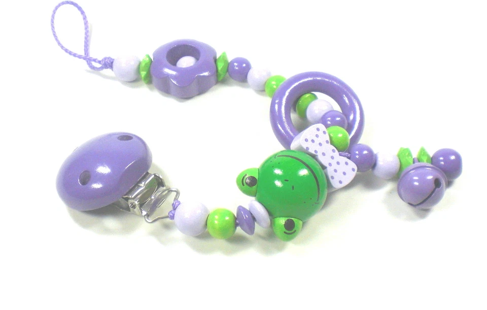 HANDGEFERTIGT Schnullerkette ohne Namen Frosch Baby Mädchen lila flieder grün