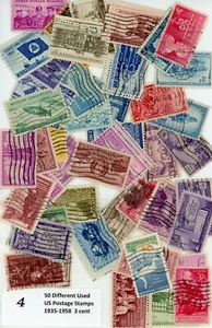 MENGE 50 VERSCHIEDENE GEBRAUCHTE US-Briefmarken 3 CENT 1935-1958 KOSTENLOSER VERSAND - Bild 1 von 1