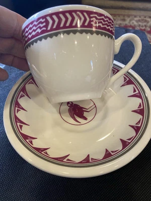 Red  Ancient Mimbreno Indian Santa Fe RR Replica Dining Cup & Saucer Nice! - Image 1 of 4