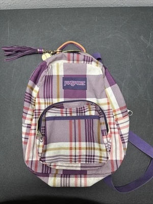 Jansport Kids Mini Backpack Purple Pink Check In Good Condition - Image 1 of 4