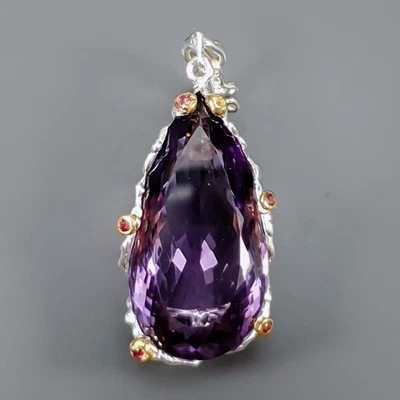 Colgante de amatista natural hecho a mano de 50 quilates + plata de ley 925 / NP52207 Foto 1 de 4