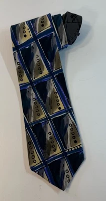 Corbata de seda pintada a mano geométrica cuadrada azul Robert Daskal para hombre Foto 1 de 4