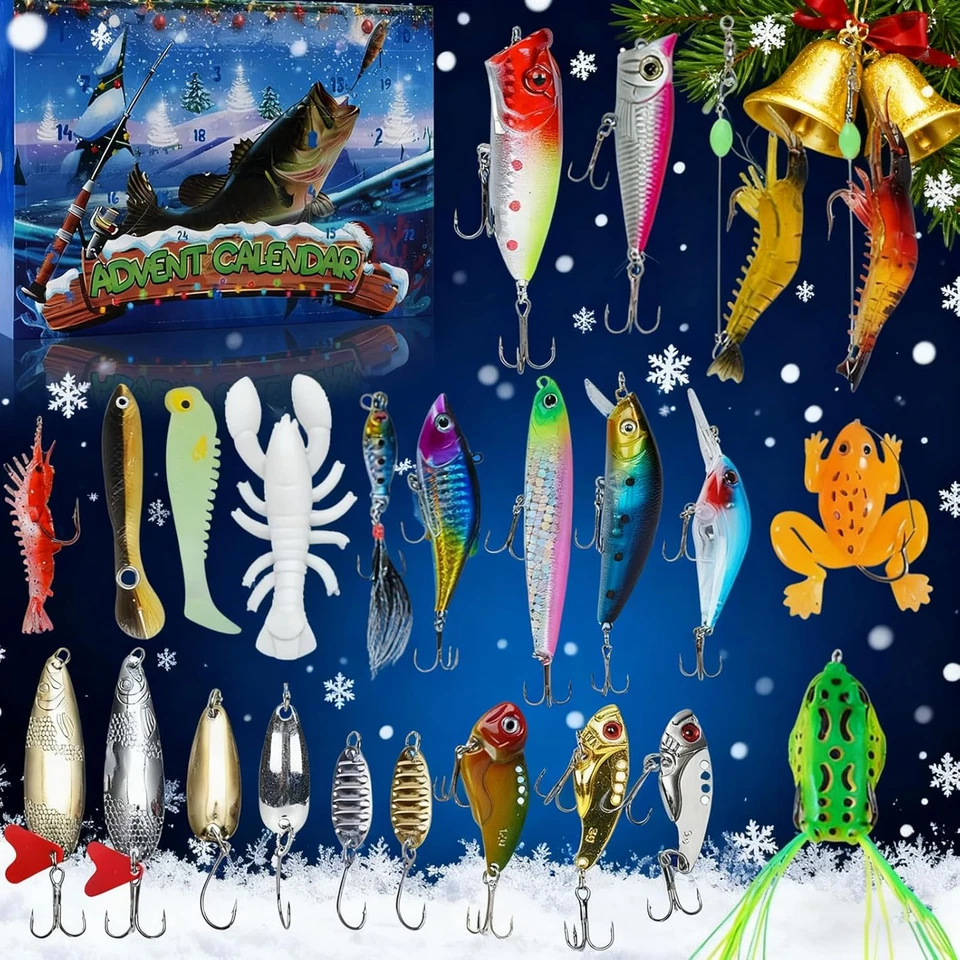 Fishing Advent Calendar 2025, 24 Days Christmas Countdown Fishing Lures Tackle S - Image 1 of 4
