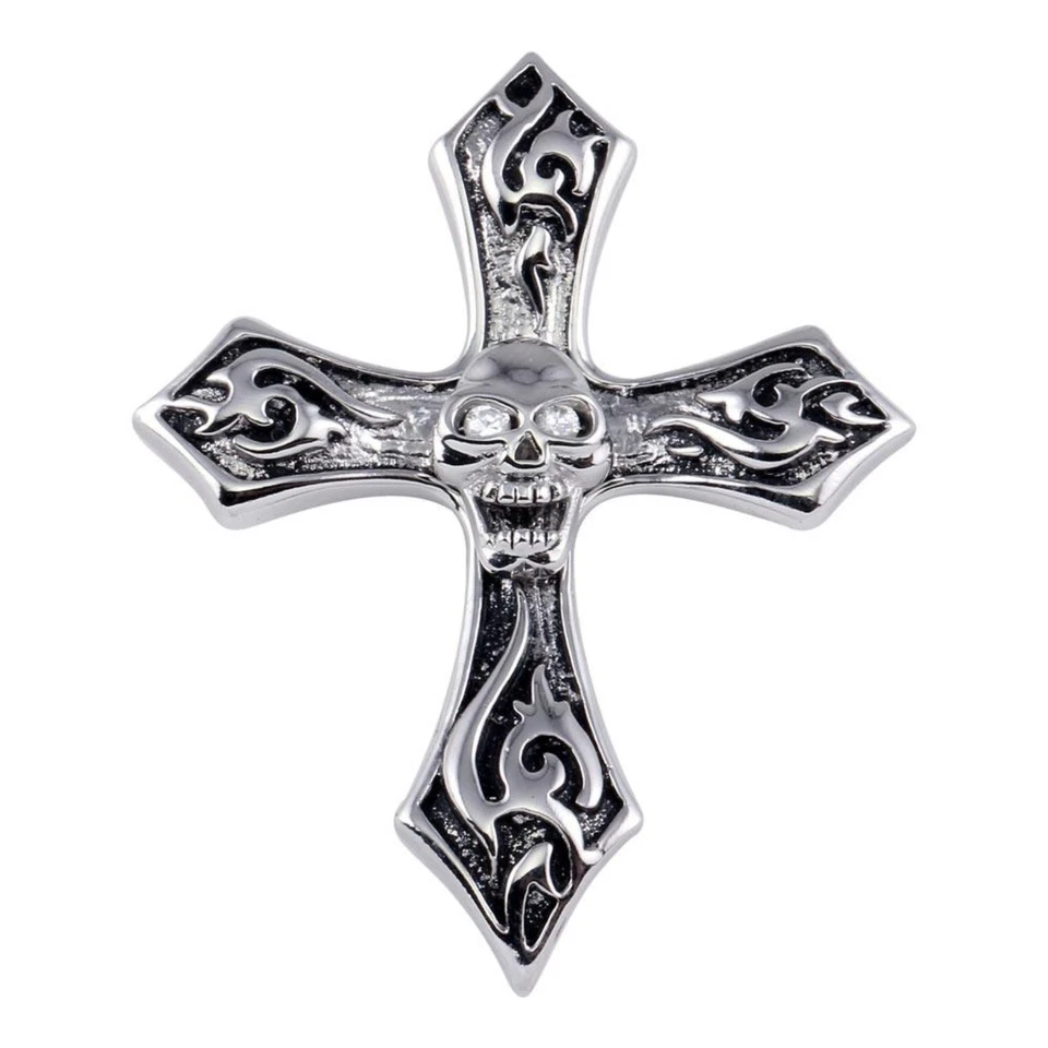 Colgante de cruz de calavera de plata 925 para hombre enchapado en rodio gótico motociclista joyería de roca Foto 1 de 1