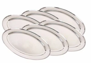 6er-Set Edelstahl Servierplatte 40cm Buffetplatte Serviertablett Partyplatte - Bild 1 von 2