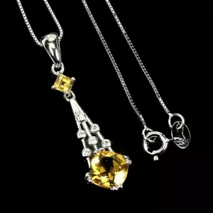 Pendant Golden Yellow Citrine Genuine Mined Gems Solid Sterling Silver 18 Inch - Picture 1 of 24