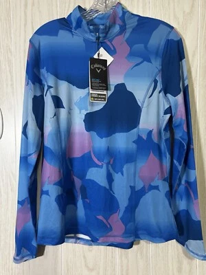 NWT CALLAWAY Royal Blue Abstract Gradient Long Sleeve Mock Golf Shirt M - Image 1 of 4