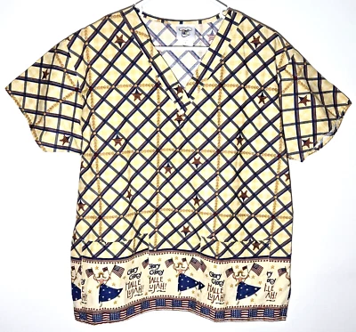 Americana Patriotic Scrub Top | USA Flag Glory Glory Hallelujah | Womens Large - Image 1 of 4