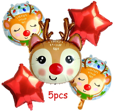 Rudolph Reindeer Foil Balloon 5pcs Christmas Decoration Large Size Xmas Helium - image 1 of 3