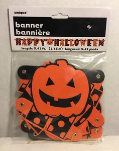 Vintage Unique Sealed Happy Halloween Banner #8731 Retro Vtg Black and Orange - Picture 1 of 6