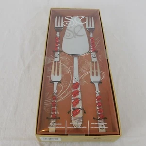 Home Essentials and Beyond Fancy Serving 5 Piece Set Beaded Stainless Steel Red - Picture 1 of 7