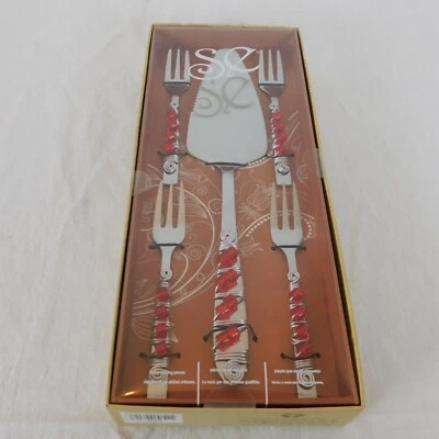 Home Essentials and Beyond Fancy Serving 5 Piece Set Beaded Stainless Steel Red - Image 1 of 4