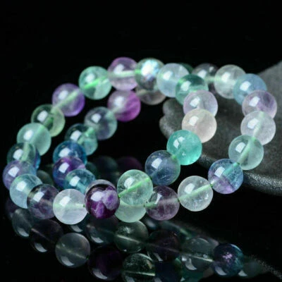 Pulsera elástica 100 % natural con cuentas de piedras preciosas de fluorita de 4/6/8/10/12 mm 7,5" AAA Foto 1 de 4