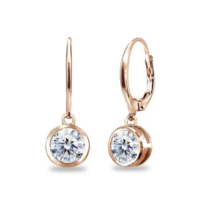 Round Dangle Rose Gold Plated Silver Leverback Earrings with AAA Zirconia - Picture 1 of 4