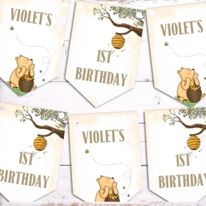 Winnie The Pooh Baby Shower Bunting, Decoración de Guardería Banner de Cumpleaños - Imagen 1 de 1