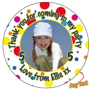 Personalised PHOTO Birthday Picture Party Stickers Badge Thank you Sweet Fun 914 - Picture 1 of 3