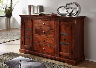 Kolonialstil Sideboard massiv Kommode Schrank Natur Akazienholz dunkel 150x89 - Bild 1 von 4