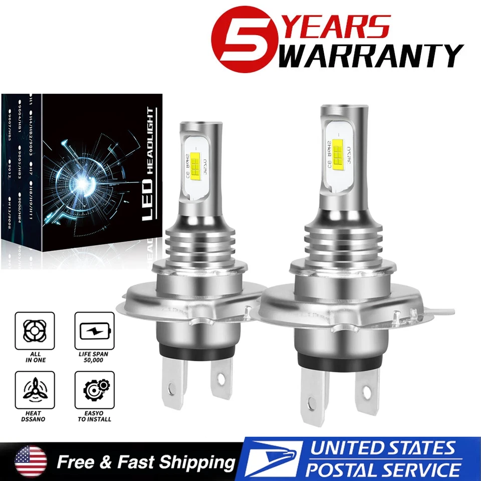 H4 6500K Led Headlight Hi/Lo Beam Front Light Bulb Super Bright - Image 1 of 4