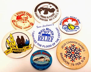 Lot Of 7 Pinbacks Buttons Pins 79' Canada Games, I Visited Santa, Pandas Etc - Picture 1 of 10