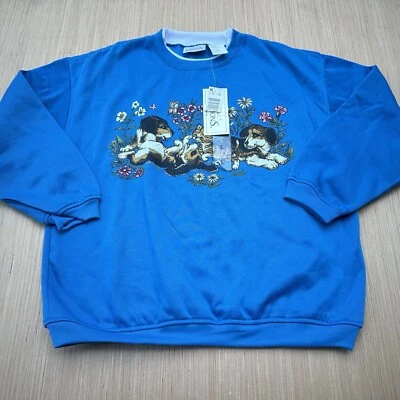 Deadstock De Colección Ediciones Básicas Años 90 Azul Gatitos Cachorros Sudadera Pullover Azul L Foto 1 de 4