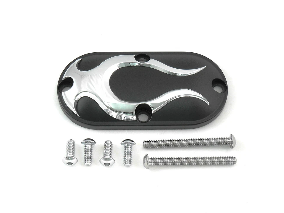 黑色检查盖带铬火焰适合哈雷戴维森 — 第 1/1 张图片