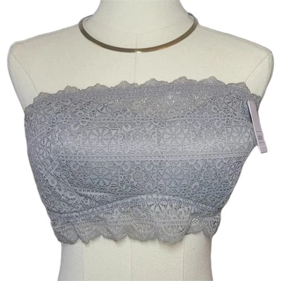 Sujetador de tubo de encaje acolchado sin tirantes Auden para mujer talla XL gris floral verano Foto 1 de 4