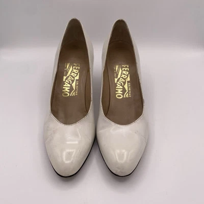 Zapatos de salón Salvatore Ferragamo para mujer 6,5 cuero sin cordones blanco Foto 1 de 4