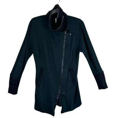 Cabi Renaissance Forest Green Black Asymmetrical Full Zip Mid Length Jacket S - Image 1 of 4