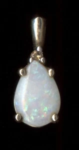 10K Fine Solid Yellow Gold 9mm Pear Cut White Fire Lab-Created Opal Pendant WS - Picture 1 of 3
