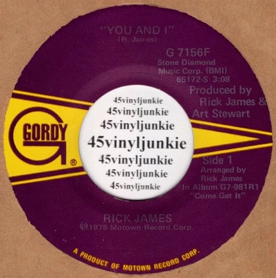 Rick James NM soul/funk 45 rpm "You And I" on Gordy Records - Image 1 of 2