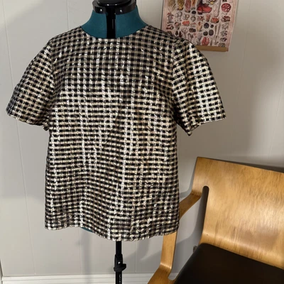 Top manga abullonada hilos metálicos de lúrex a cuadros talla XL para mujer J.Crew Foto 1 de 4