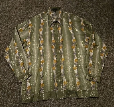 Camisa Metálica Alberto Celini Hombre Verde Blanco Dorado Seda - Talla 3 XL Foto 1 de 4