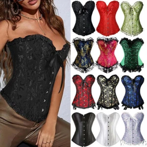Women Overbust Lace Up Boned Bustier Corset Burlesque Waist Cincher Lingerie Top - Picture 1 of 35