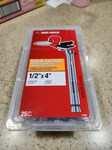 Red Head Sleeve Anchors 1/2X4 Inch SAE Hex Head Exterior Interior Zinc 21 Pack - Picture 1 of 2