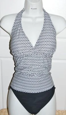 Neu mit Etikett Speedo Neckholder-Tankini Badeanzug Badeanzug Damen schwarz weiß Größe 14 - Bild 1 von 2