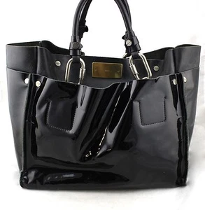 CHLOE Chloé Cyndi Black Patent Leather Buckle Hardware Tote Satchel Bag Italy - Picture 1 of 9