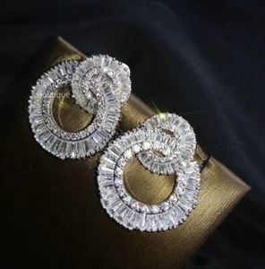 18k White Gold Filled Hoop Earrings made w Swarovski Crystal Baguette Stone - Picture 1 of 12