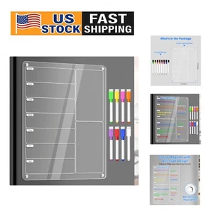 Clear Acrylic Magnetic Meal Planner - Weekly Menu Board 12.8x9’’ with Markers - Picture 1 of 11