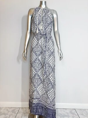 Maxi vestido para mujer Three Dots pequeño estampado de diamantes azules  Foto 1 de 4