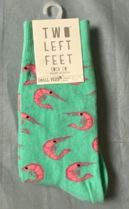 Two Left Feet Sock Co Shrimp Cocktail Socks Green Pink Small Feet NEW - Picture 1 of 3