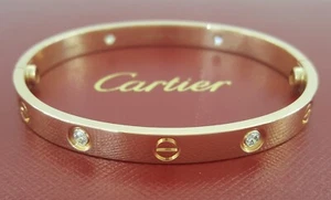 Cartier LOVE 18K Rose Gold 4 Diamonds Bracelet 0.42 ct SIZE 17 Retail $11.9K - Picture 1 of 8
