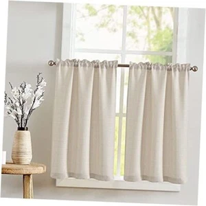 Kitchen Curtains Tier Curtains for Living Room L24 Rod Pocket Heathered Beige - Picture 1 of 8