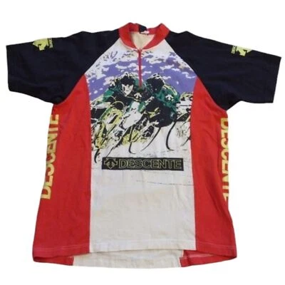 Camiseta deportiva de ciclismo Descente vintage años 90 algodón color brillante gráfica camiseta L Foto 1 de 4