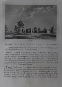 "St. Martin's Monastery, Richmond, Yorkshire", 18th century antique engraving - Picture 1 of 1