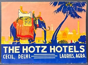 THE HOTZ HOTELS POSTER STYLE ETICHETTA BAGAGLIO-CECIL DELHI-LAURIES AGRA-INDIA - Foto 1 di 2