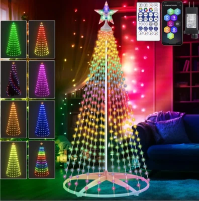 Luces LED inteligentes de 8 pies árbol de cono de Navidad con adorno de estrellas árbol de Navidad APP HÁGALO USTED MISMO Foto 1 de 4
