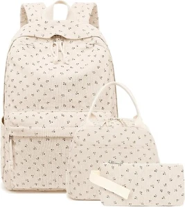 Chic Black Floret School Backpack and Insulated Lunch Bag Set for Students - Picture 1 of 11