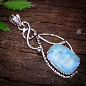 Elegante Caribe Larimar Piedra Preciosa 925 Plata de Ley Handmade Colgante 6.9cm - Imagen 1 de 3
